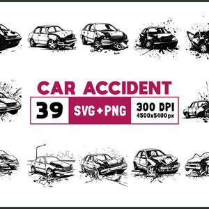 Car Accident SVG Bundle: Smashed Car Clipart, Cricut Files