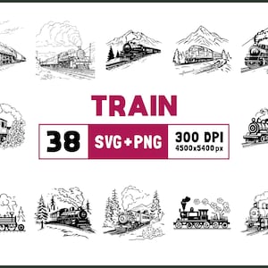 Paquete de SVG y PNG de tren, silueta de tren, clipart de tren, contorno de tren, vector de tren, calcomanía de tren, SVG de tren retro, archivos de corte de tren para Cricut