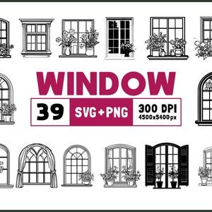 Vintage Window SVG Bundle: Silhouette, Clipart, Decal (Digital Download)