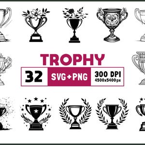 Trophy Svg Png Bundle, Trophy Silhouette, Trophy Clipart Png, Trophy Outline, Trophy Vector, Trophy Decal, Champion Trophy, Trophy Cut Files