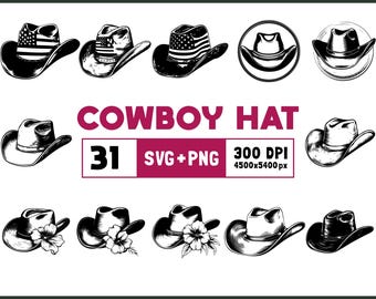 Paquete SVG de sombrero de vaquero: imágenes prediseñadas, siluetas y vectores (archivos PNG y SVG)
