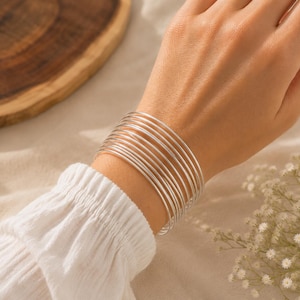 Sterling Silver Stacking Bangles Set – Handmade Minimalist Jewelry
