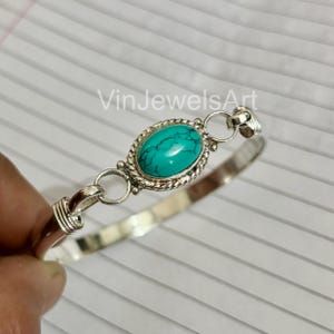 Handmade Turquoise Bangle: 925 Sterling Silver Gemstone Jewelry