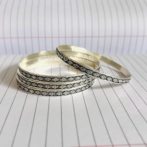 Handmade Hammered Sterling Silver Bangle Set: Stackable Wrist Jewelry