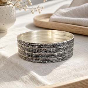 Sterling Silver Textured Stacking Bangles Set | Minimalist Boho Handcrafted Wrist Jewelry Gift