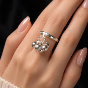 Sterling Silver Ball Charm Ring: Jingle Bell Inspired, Handmade