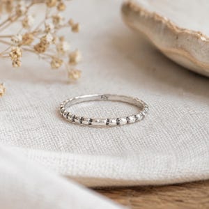 925 Sterling Silver Beaded Stacking Ring | Minimalist Dainty Thin Band | Everyday Promise Ring for Her
