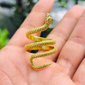 Gold Plated Snake Ring | Handmade Adjustable Wrap Ring | Snake Jewelry | Boho Gothic Ring | Unique Jewelry | Artisan Modern ring