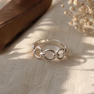 Sterling Silver Chain Link Ring | Minimalist Open Band Stackable Modern Handmade Jewelry for Women