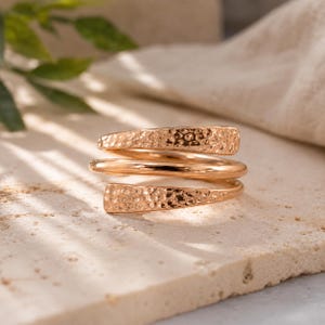 Handmade Copper Wrap Ring | Hammered Adjustable Boho Anniversary Gift for Her