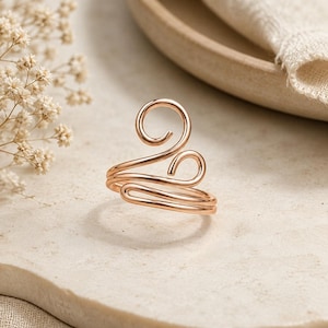 Copper Ring, Spiral Ring, Adjustable Copper Ring, Handmade Wire Wrap Ring, Boho Statement Jewelry, Gift for Her