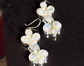 Rainbow Moonstone Dangle Earrings: Sterling Silver Boho Jewelry