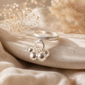 Sterling Silver Ball Charm Ring: Jingle Bell Inspired, Handmade