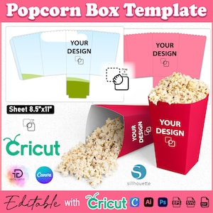 Popcorn Box Vorlage, Popcorn Box Bundle, Popcorn Box SVG, Popcorn Box Mockup, DIY Snack Box, Canva Bearbeitbare Box, Snack Box Vorlage