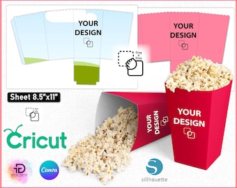 DIY Popcorn Box Template, Editable Snack Box (svg, ai, eps, psd, png)