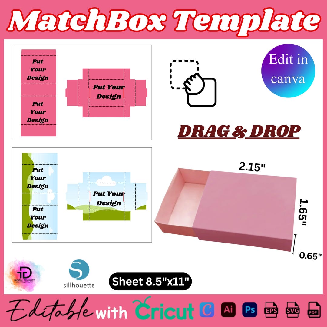 Matchbox Template, DIY Matchbox, Packaging Box, Matchbox Svg, Canva ...