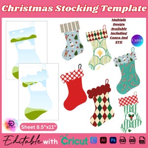 Weihnachtsstrumpf-Vorlage, Weihnachtsstrumpf-Rahmen, Bestände verschiedene Designs, Canva bearbeitbares Strumpfdesign, Strumpfdesign SVG,