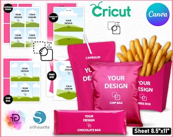Party Favor Bundle, Party Pack Templates, Canva Editable Template, Chocolate Bar Template, Chip Bag, Caprisun Juice Template, French Fries