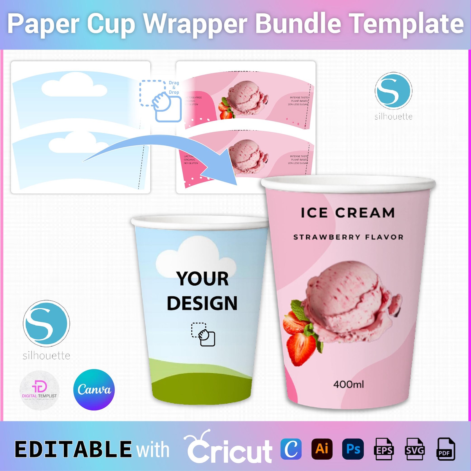 Paper Cup Template Bundle, 4oz - 8oz - 9oz - 12oz - 16oz -22oz Paper ...