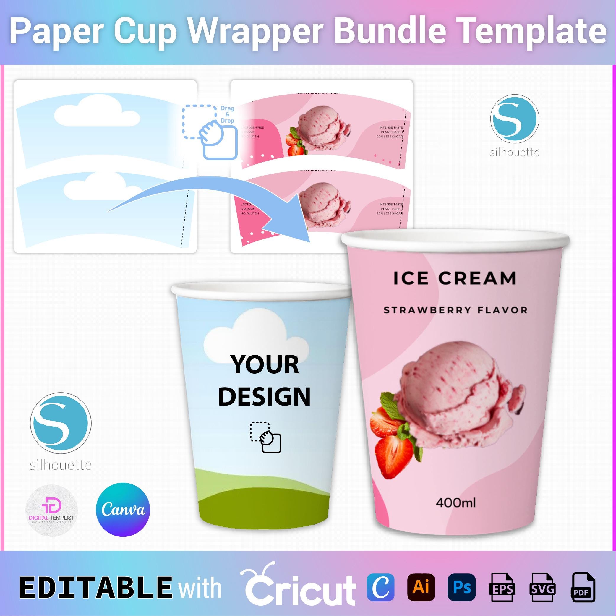 Paper Cup Template Bundle, 4oz - 8oz - 9oz - 12oz - 16oz -22oz Paper ...