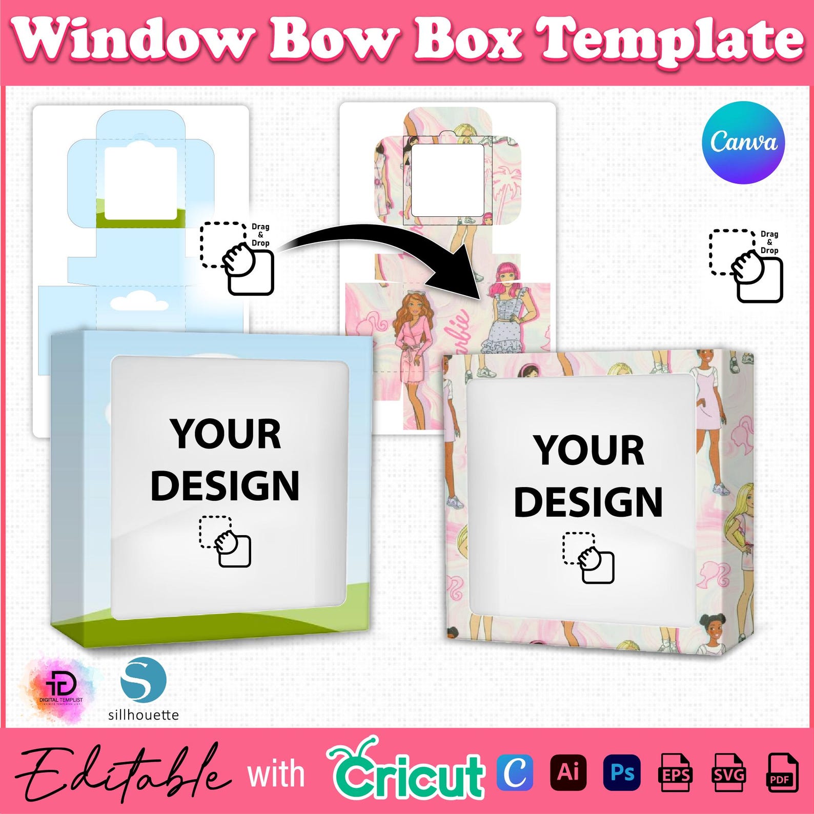Window Bow Box Template, Bow Box SVG, Bow Box Template, Gift Box ...