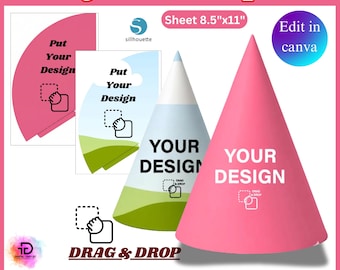 Party Hat Template, Party Hat SVG, Paper Hat Template, Birthday Hat Template,Blank Hat Template, No Glue Party Hat, Canva Editable Party hat