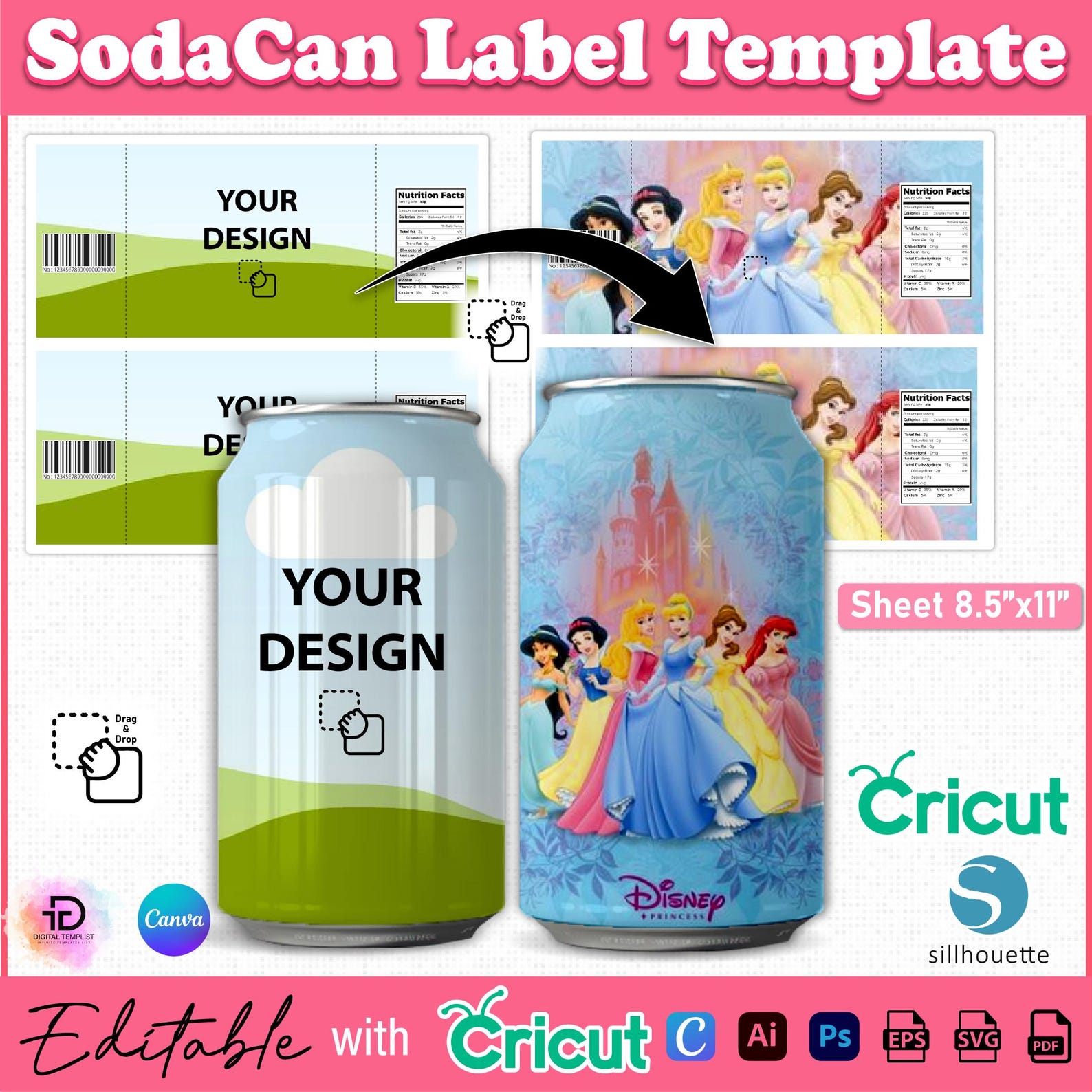 Soda Can Template, Soda Can Wrapper Template, Soda Can SVG, Blank Soda
