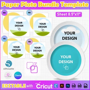 Paquete de plantillas de platos de papel, diseño de platos de papel, maqueta de plato de papel, plantilla de recuerdo de fiesta, maqueta de plato de cocina, plato de cena