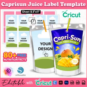 Caprisun Juice Label Template, Caprisun Label, Capri Juice Pouch Label, Capri Label, CapriSun Template, Canva Editable, Caprisun Mockup