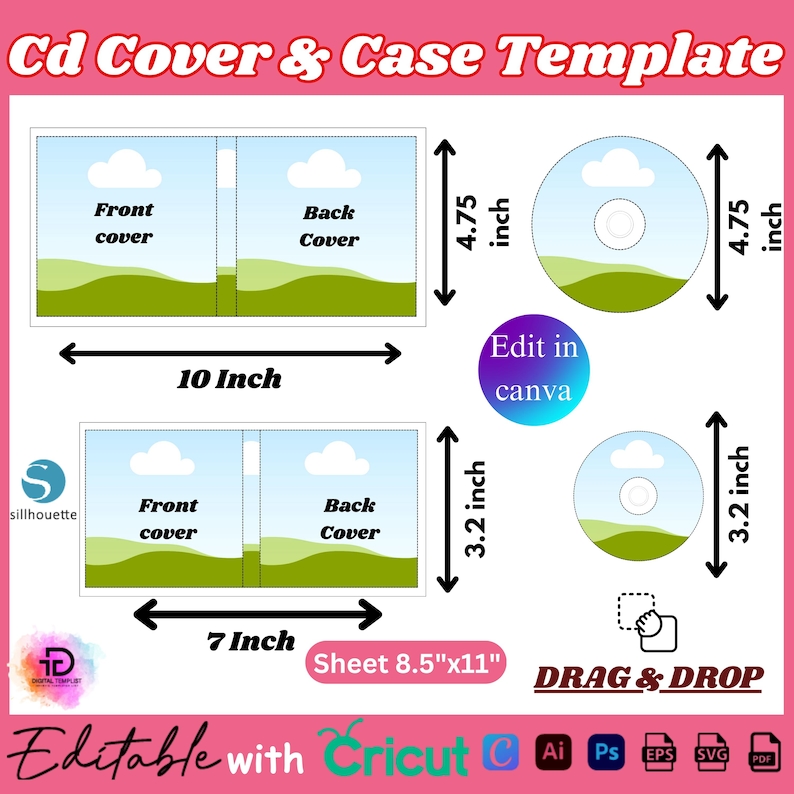 CD Cover & Case Template, Printable Cd Design, Dvd Cover SVG, Jewel ...
