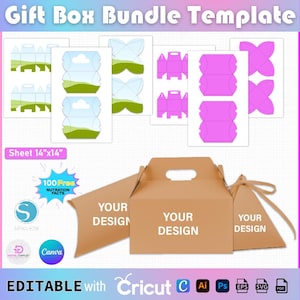Gift Box Bundle, Gift Box  Label, Pillow Box, Gift Box SVG, Gable Box, Triangle Box, Gable Box, Gift Box Template, Party Favor