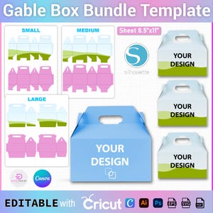 Giebel Box Vorlage Bundle, Giebel Box Vorlage, Giebel Box Bundle, DIY Box Vorlage, Geschenkbox svg, Partygeschenke, Giebel Box Etikettenvorlage