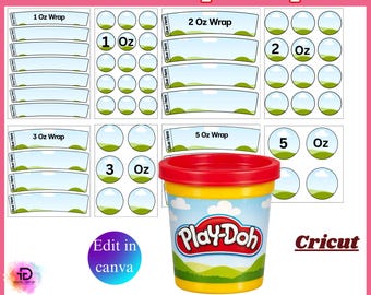 Kids Doh Wrap Template, Kids Birthday Play Doh Wrapper, Kids Doh Label, DIY Kids Coloring Box, 1oz 2oz 3oz 5oz Play Doh, Party Favor Wrapper