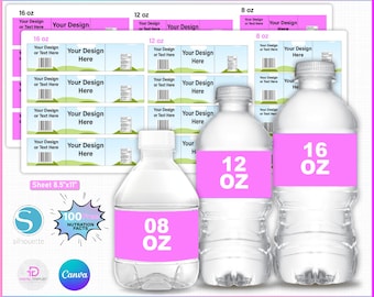 8,12,16 oz Water Bottle label bundle, Water Bottle label Template, Water Bottle Label Svg, Water Bottle Sticker, Water Bottle Mockup