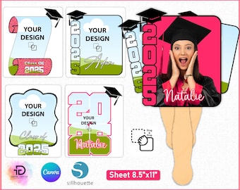 Grad paddle Fan Template Bundle, Paddle Fan Template, Graduation Fan, Graduation Fan SVG, Graduation Topper, Sublimation Design, Canva Frame