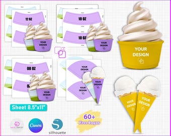 Ice Cream Wrapper Bundle, Ice Cream Cone Wrapper Template, Candy Cone, Ice Cream Cup Wrap, Cupcake Label, Cupcake Wrapper, Ice Cream Cup svg
