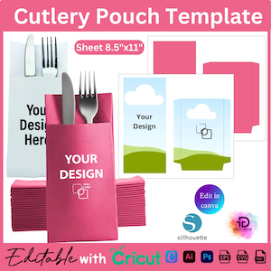 Cutlery Pouch Template, Cutlery Pouch Wrap, Cutlery Pouch SVG, Canva Editable Pouch, Cutlery Pouch Holder, Fork and Knife Pouch Template