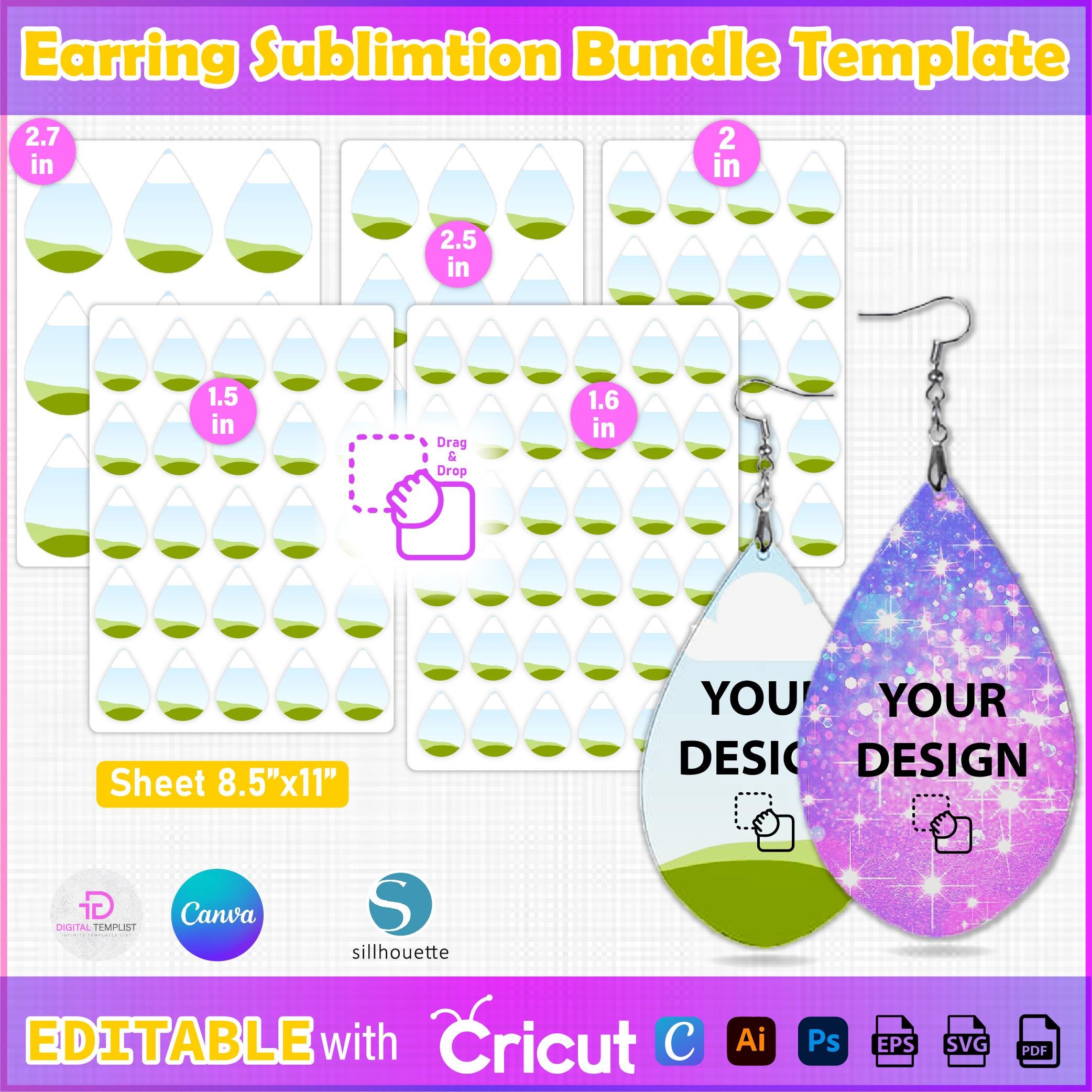 Earring Sublimation Template, Round Earring Template, Teardrop Earring Canva Template, Circle Earring Template, Jewellery Template Bundle