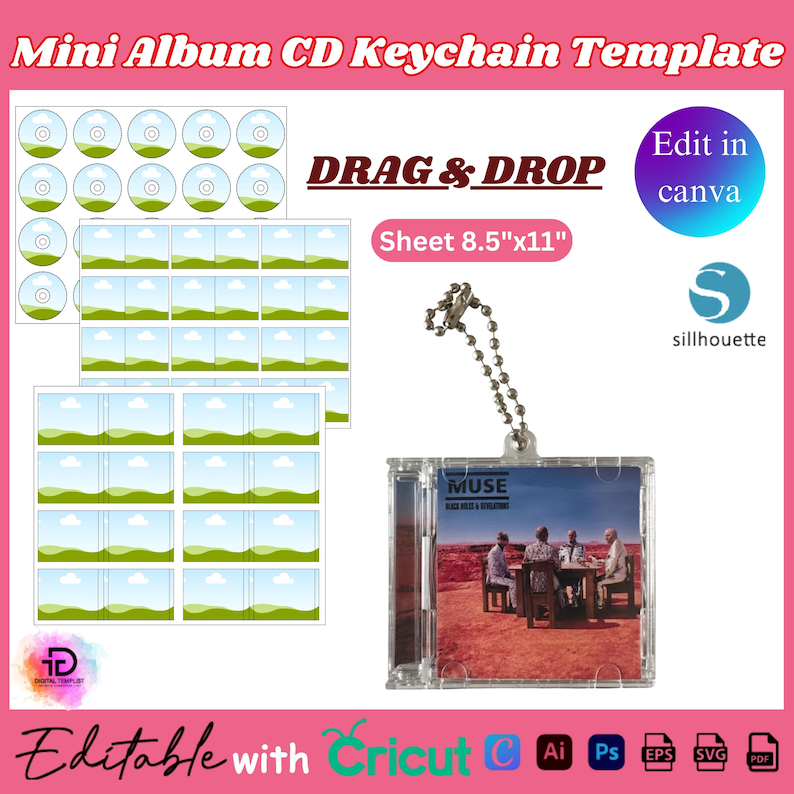 Mini Album CD Keychain Template, Cd Keychain Template, Jewel Case ...