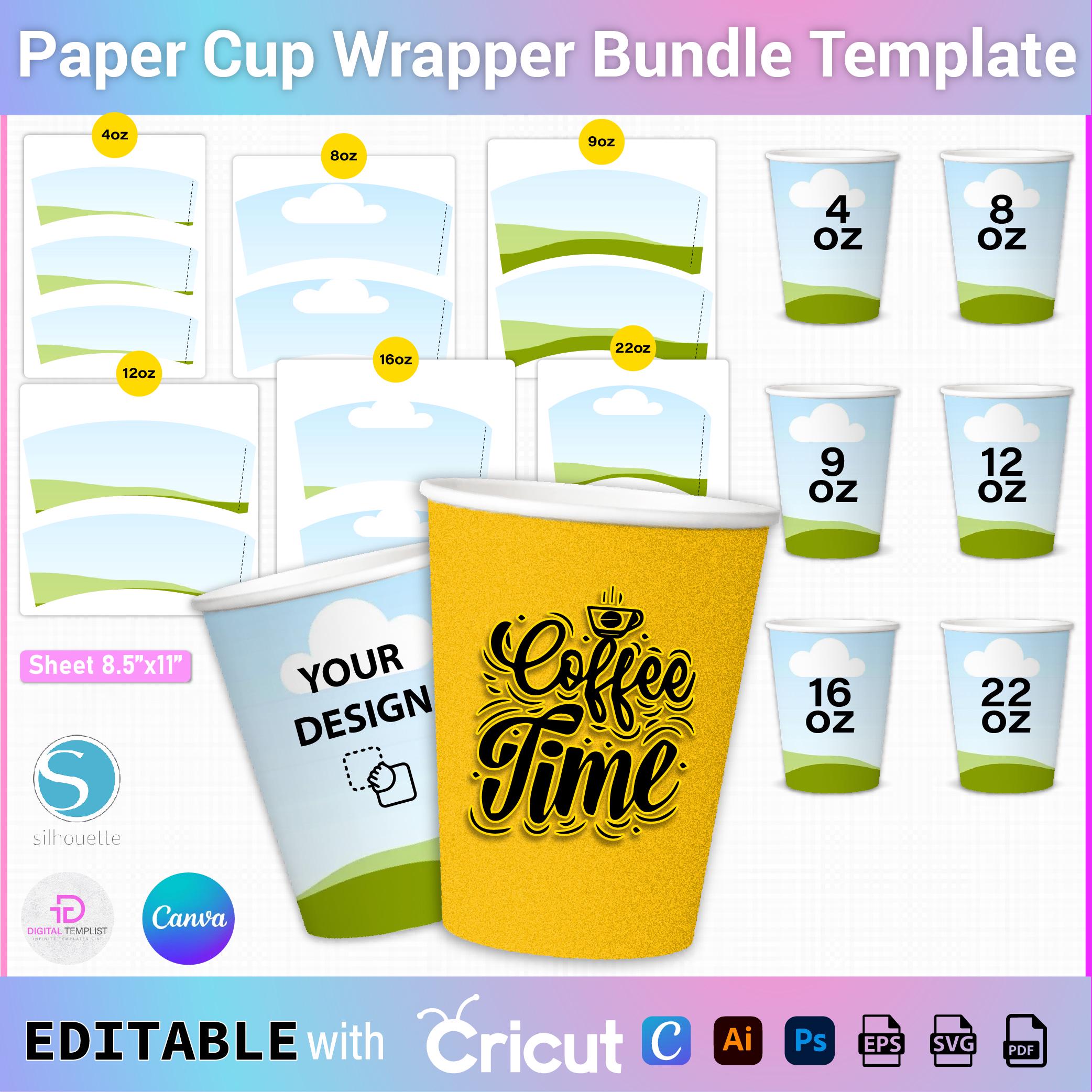 Paper Cup Template Bundle, 4oz - 8oz - 9oz - 12oz - 16oz -22oz Paper ...