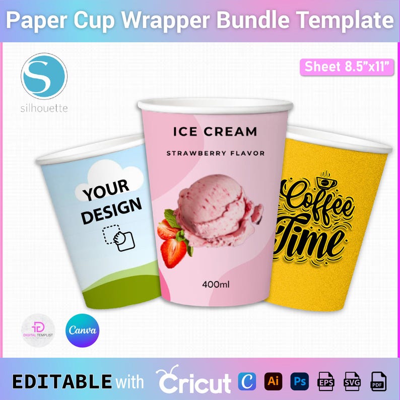 Paper Cup Template Bundle, 4oz - 8oz - 9oz - 12oz - 16oz -22oz Paper ...