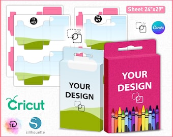 Modèle de boîte à crayons de couleur, boîte cadeau, maquettes de boîte de crayons de couleur, boîte de crayons de couleur de cire SVG, modèle de boîte de couleur de crayon, cadeau personnalisé de boîte de couleur de cire