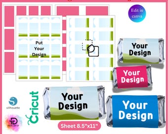 Plantilla para mini envoltorios de chocolate, etiquetas para mini barras de caramelo, SVG para mini barras de caramelo, plantilla para envoltorios de barras de caramelo, plantilla para regalos de fiesta, envoltorios de Canva