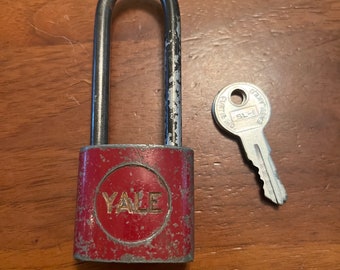 Vintage Tall Red Yale Padlock With Keys Antique USA Steampunk Lock Hardware