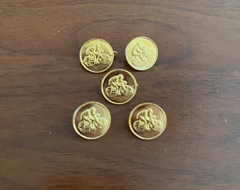 Set of 5 Small Vintage Gold Cycling Pins Buttons Tour de France TDF