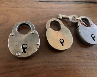 Vintage Brass Padlock Set of 3 with Key Antique USA Steampunk Lock Hardware