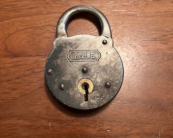 Vintage Yale Brass Padlock No Key Antique USA Steampunk Lock Hardware Heavy