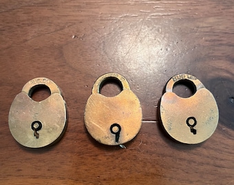 Vintage Brass Padlock Set of 3 No Key Antique USA Steampunk Lock Hardware