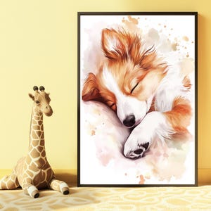 Poster con cucciolo di cane Collie a pelo ruvido, decorazione da parete neutra per la cameretta dei bambini, regalo per baby shower unisex, decorazione da parete boho per la cameretta dei bambini, decorazione da parete per la sala giochi