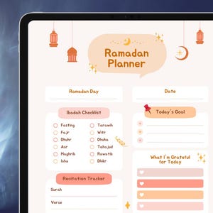 Planificador de Ramadán / Rastreador diario islámico / Registro de oraciones, ayunos y lecturas del Corán / Diario de gratitud y objetivos / PDF imprimible digital / A4, tamaño carta de EE. UU.